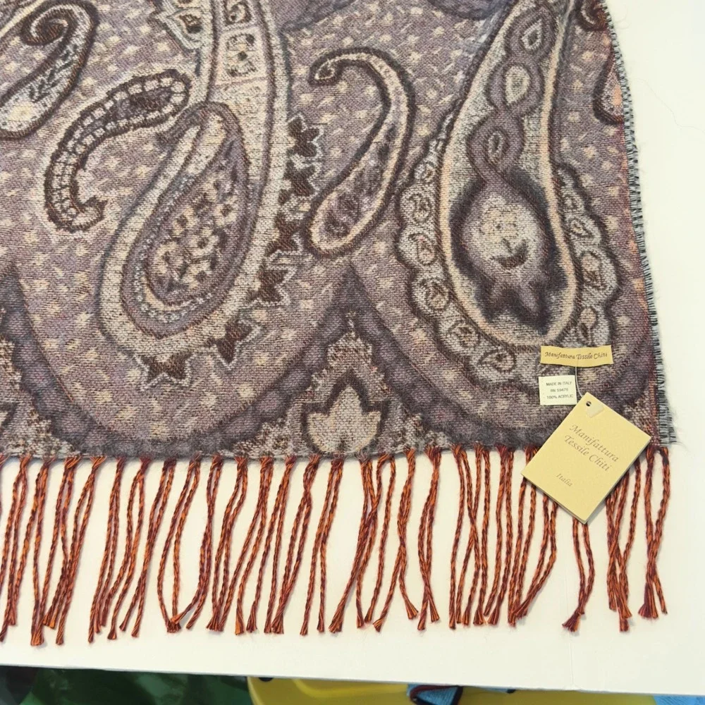 Manifattura Tessile Chiti Scarf Purple Paisley Italian Wrap NEW 82x30 Shawl